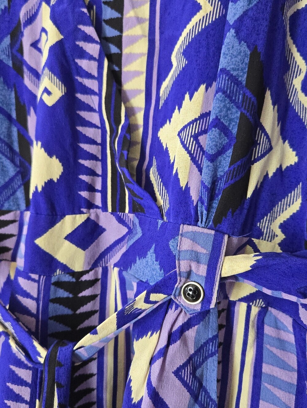 Yumi Kim | 100% Silk Blue Aztec Print Romper Tie Waist Boho Festival, Size M - Picture 7 of 12